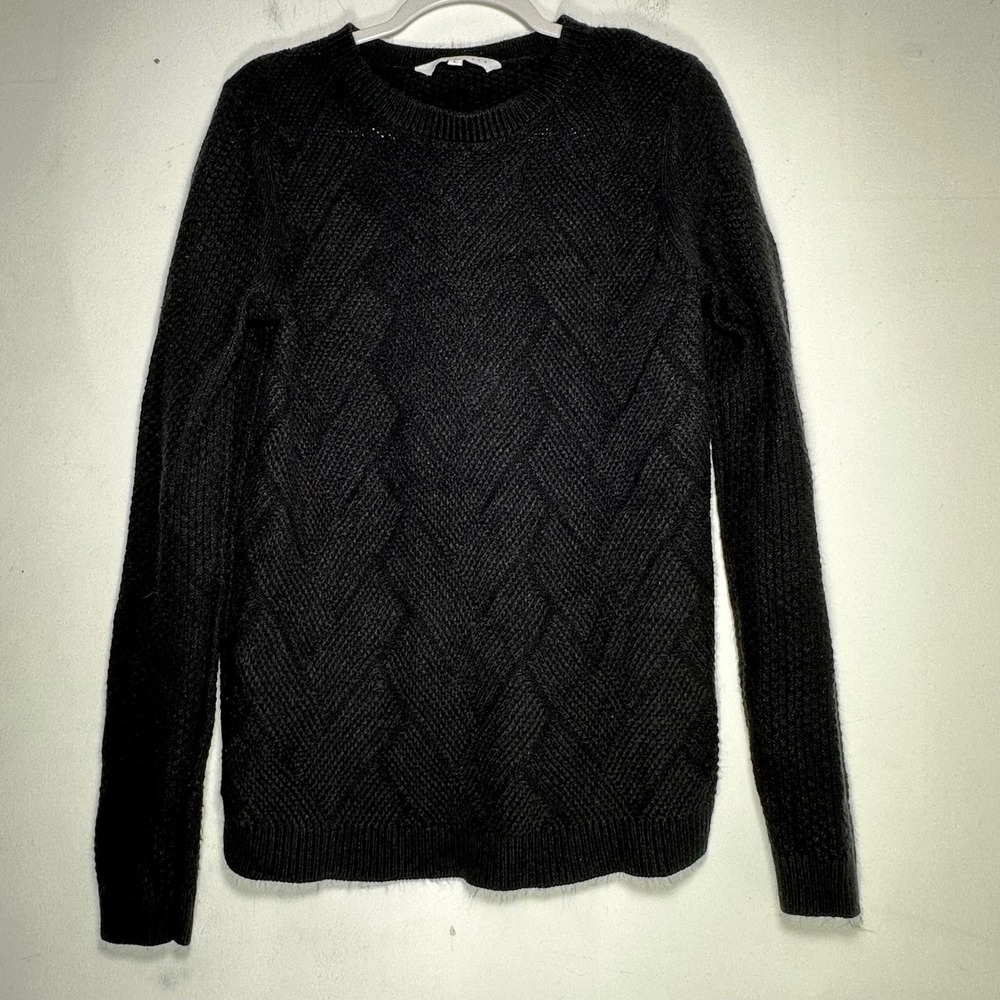 Amara Reya Mens Black Textured Chevron‎ Knit Crewneck Pullover Sweater Large
